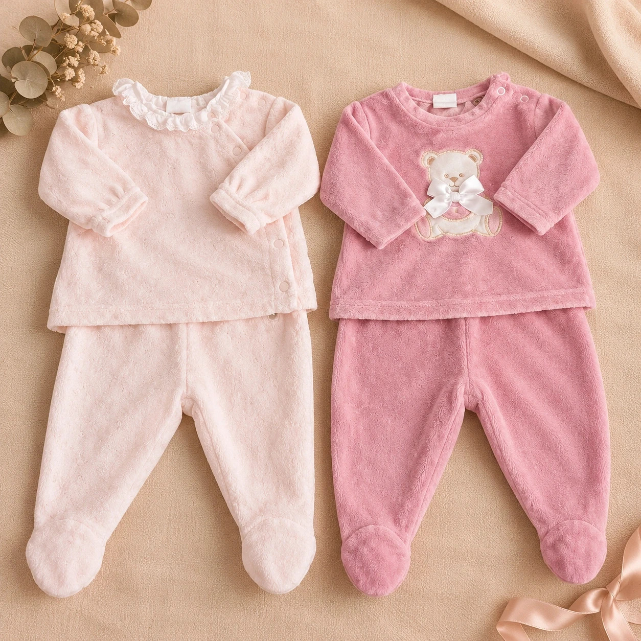 💕 Lot de 2 pyjamas bébé fille tout doux 1 mois et 3 mois – Rose et blanc