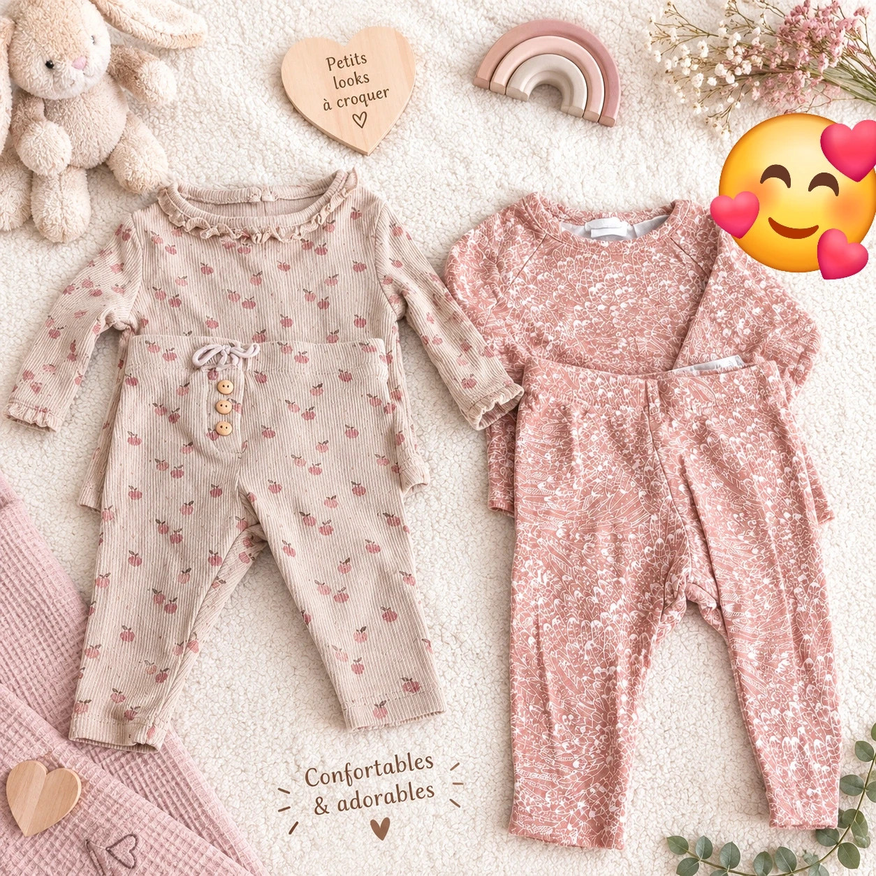 Lot ensembles pyjamas / tenues confort bébé fille - Style Bohème taille 1 à 4 mois