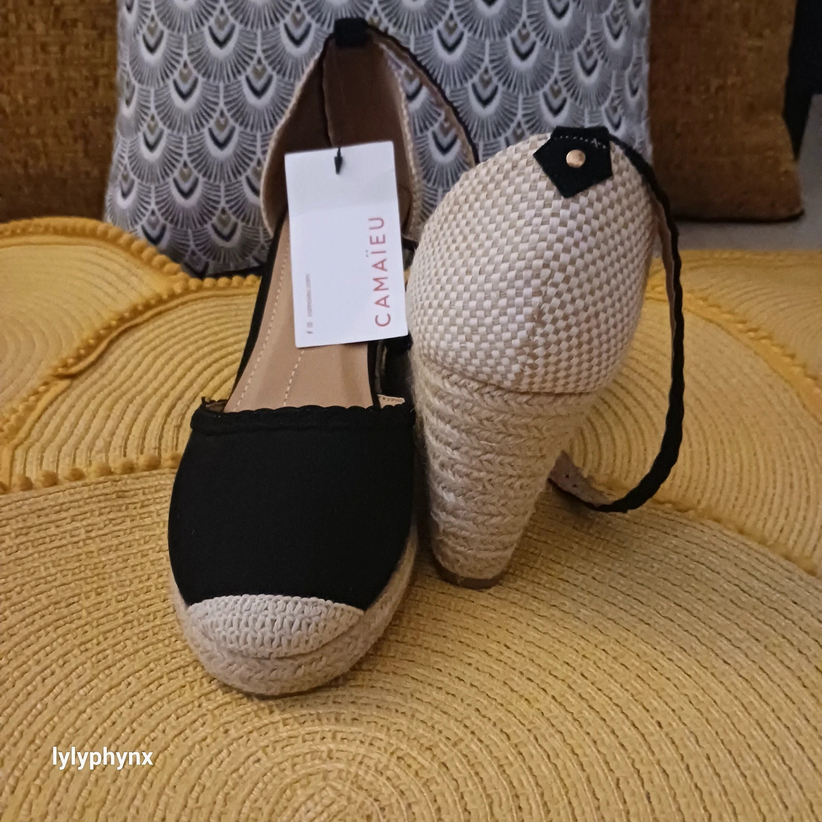 Sandales à talon compensé à bout fermé et semelle de corde femme noir . Camaïeu – Camaïeu – taille 39 3