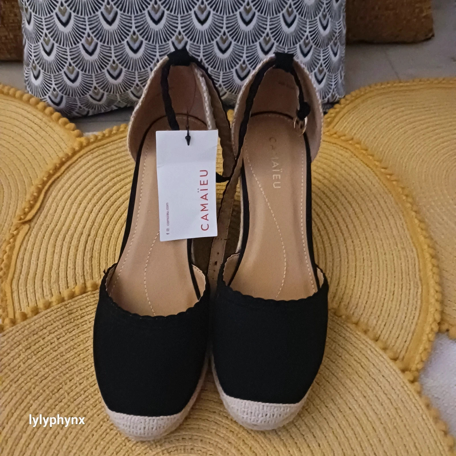 Sandales à talon compensé à bout fermé et semelle de corde femme noir . Camaïeu – Camaïeu – taille 39 4