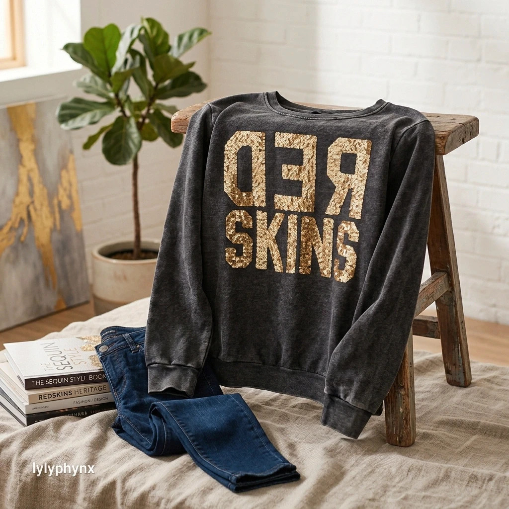 sweat gris délavé Redskins sequins dorés
