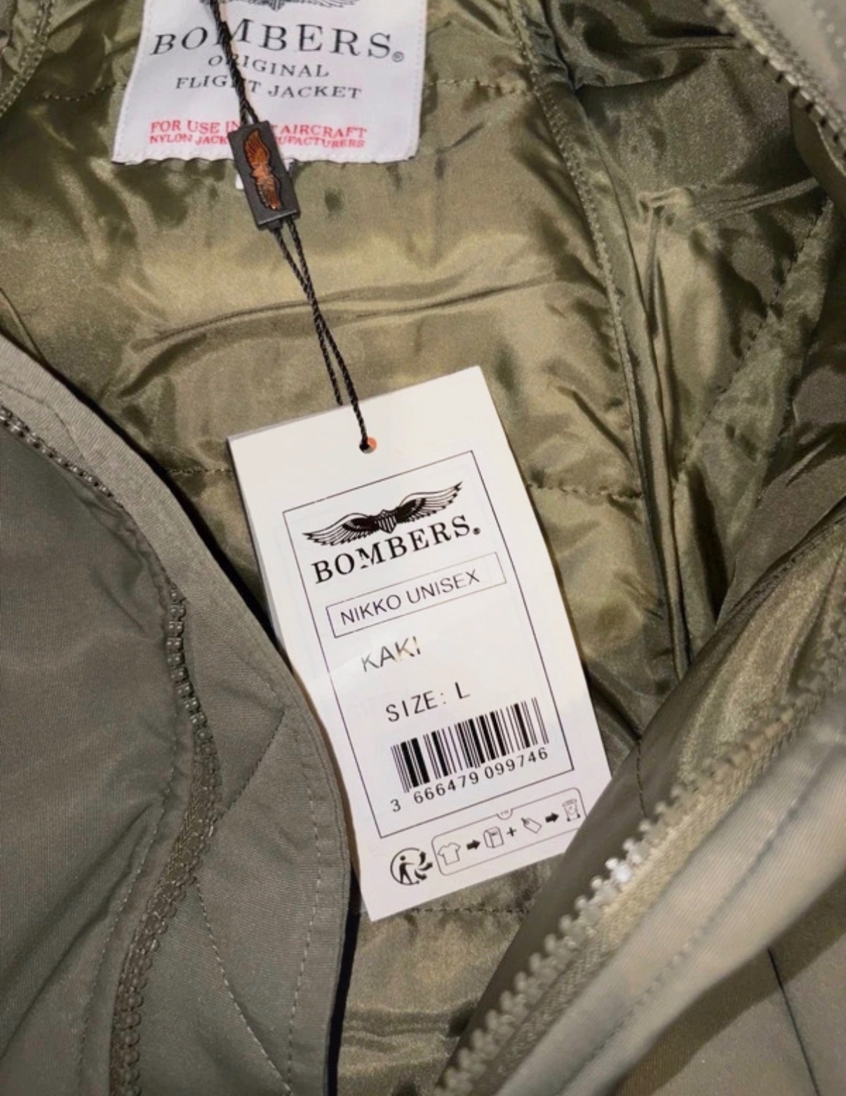 Bombers Original veste bomber homme kaki taille L fermeture éclair motif uni – Bombers – taille L 3