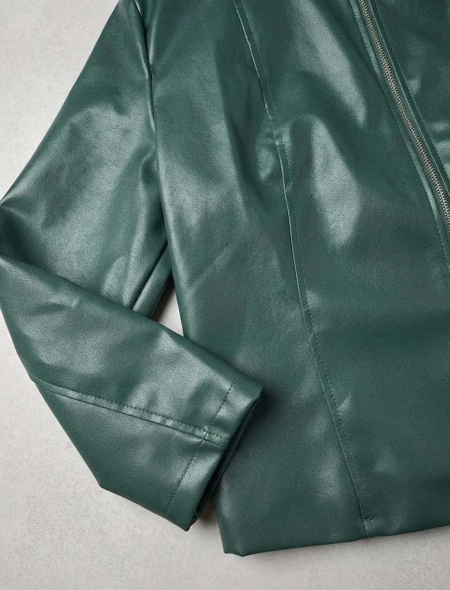 Chaqueta biker verde oscuro efecto piel cuello mao – sin marca – taille M / 38 / 10 4