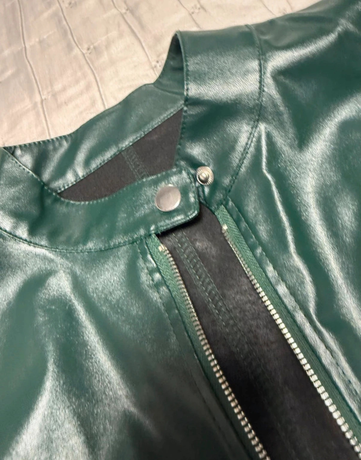 Chaqueta biker verde oscuro efecto piel cuello mao – sin marca – taille M / 38 / 10 3