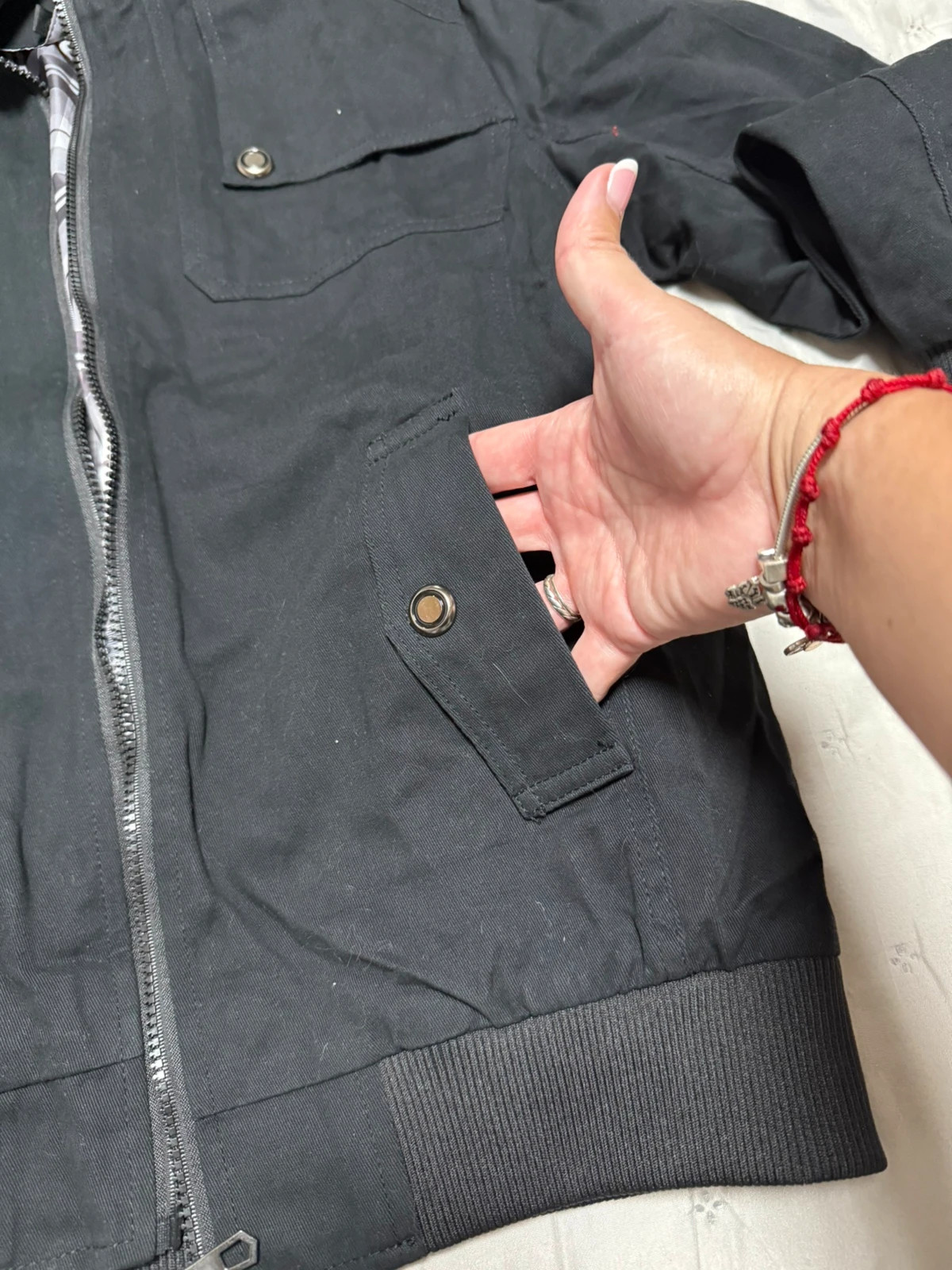 Chaqueta militar negra estilo utilitario forro cuadros mujer – sin marca – taille L / 40 / 12 3
