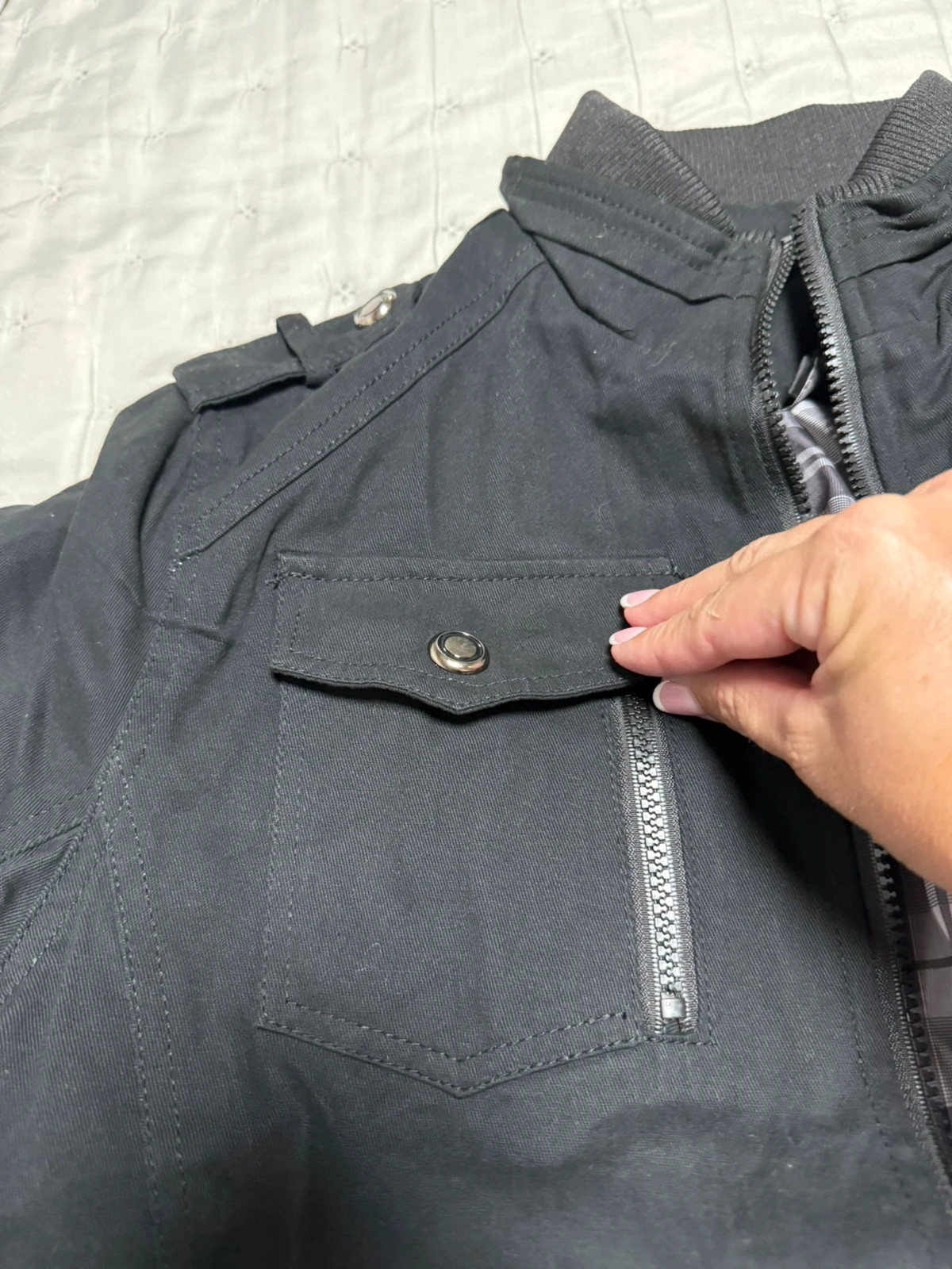 Chaqueta militar negra estilo utilitario forro cuadros mujer – sin marca – taille L / 40 / 12 5