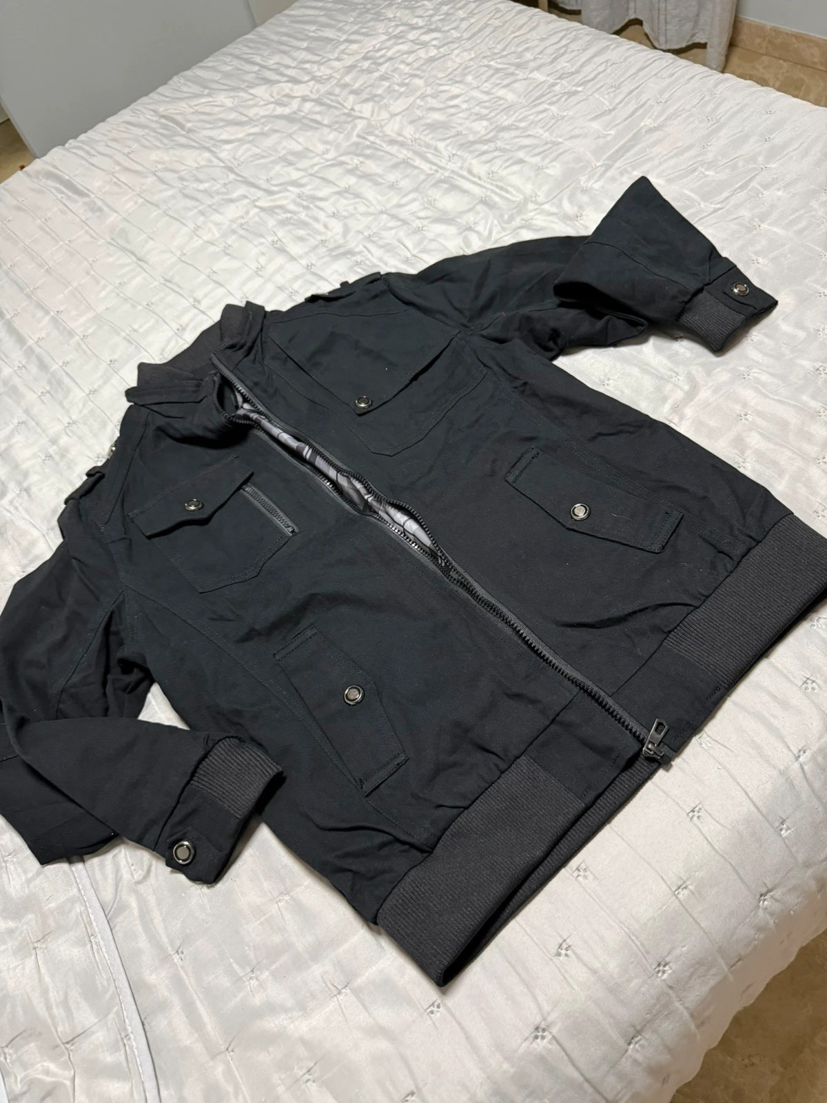 Chaqueta militar negra estilo utilitario forro cuadros mujer – sin marca – taille L / 40 / 12 2