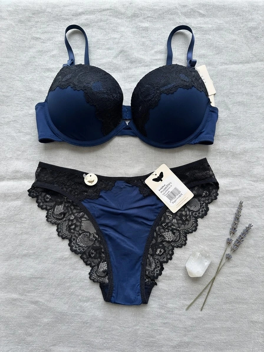 Conjunto lencería azul marino y negro Les Petites Bombes T. 95C y S Nuevo
