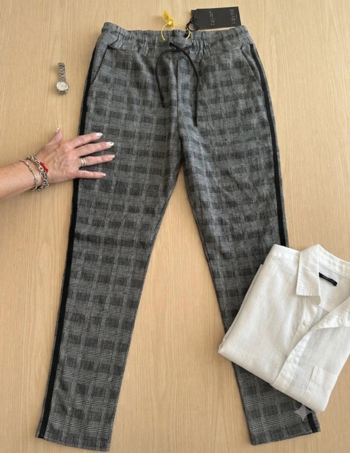 Pantalón de cuadros estilo jogger/chino con rayas laterales - Zayne – ZAYNE – taille L
