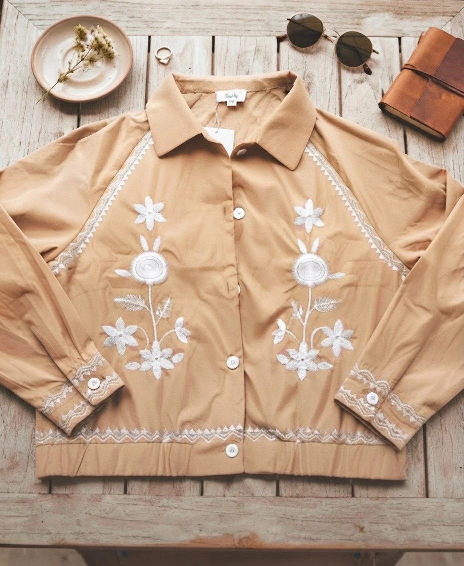 Chaqueta estilo boho en tono msrrron claro – selly – taille M / 38 / 10