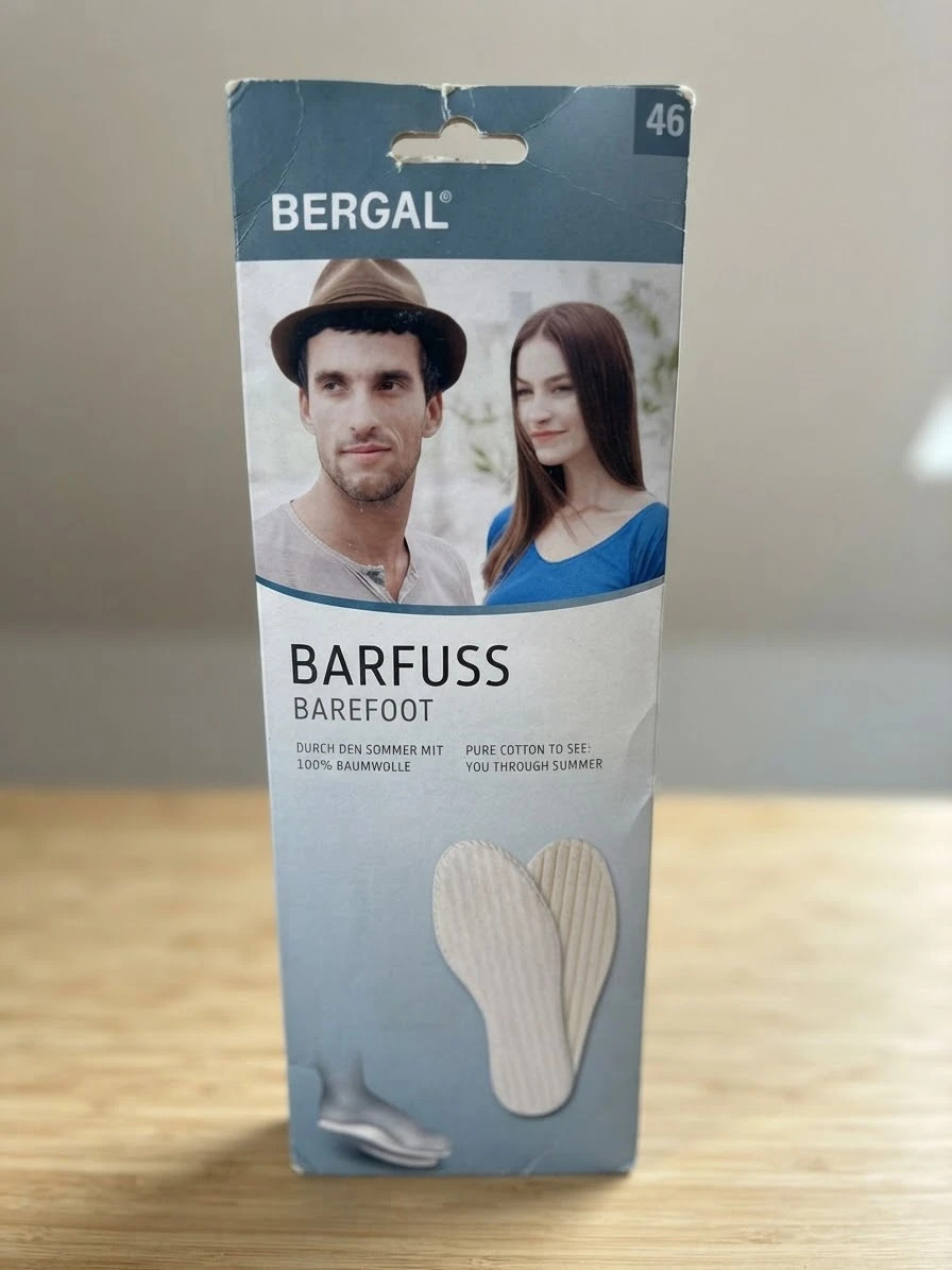 Plantillas nuevas a estrenar de la marca Bergal, modelo Barfuss Barefoot en la talla 46.