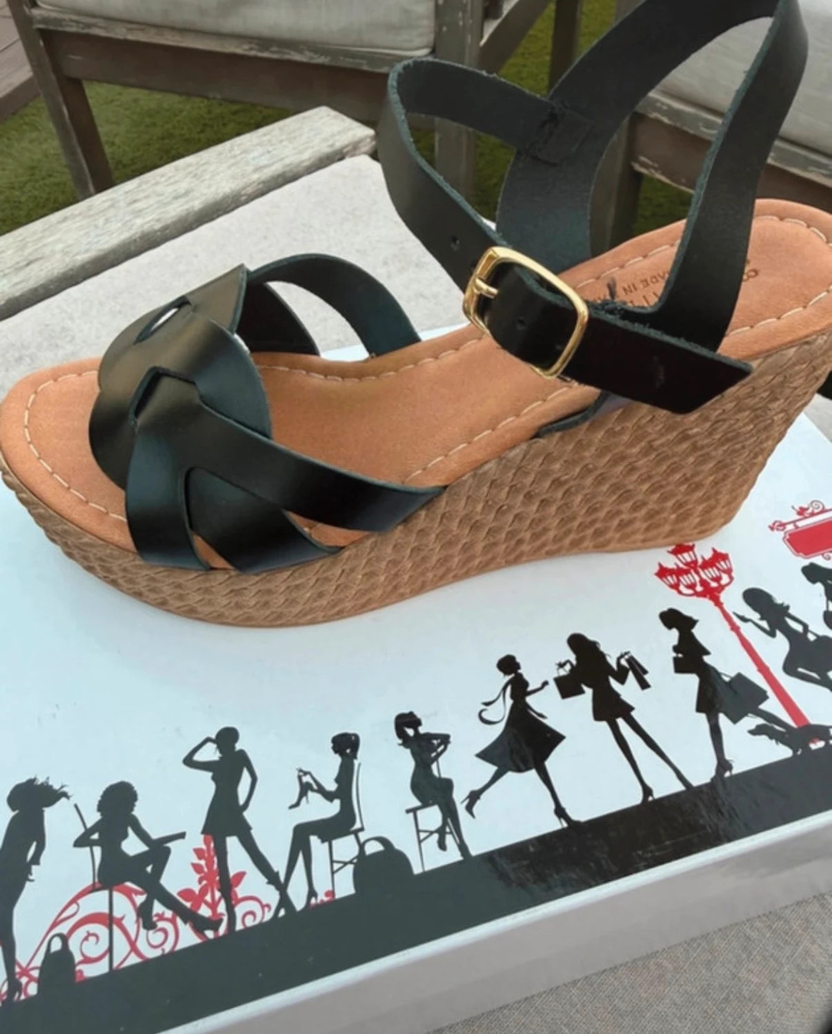 Sandalias de cuña efecto yute negras – Lora Ferres – taille 38 2