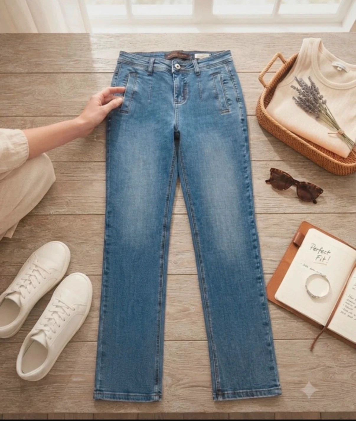 Vaquero desgastado y con Pinzas traseras – Little Miss – taille S / 36 / 8