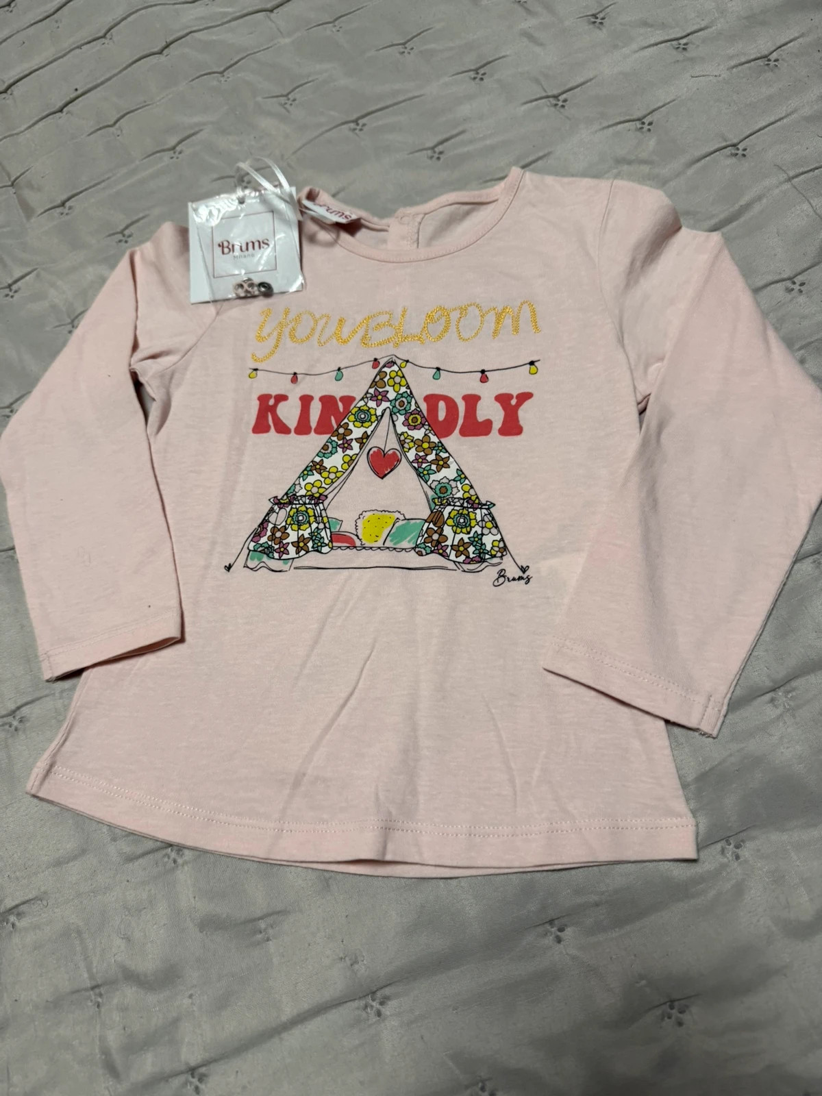 Camiseta rosa Brums Milano con etiqueta "you bloom kindly" NUEVA – Brums – taille 24-36 mois / 92 cm 2