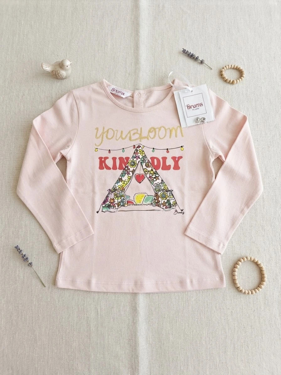 Camiseta rosa Brums Milano con etiqueta "you bloom kindly" NUEVA