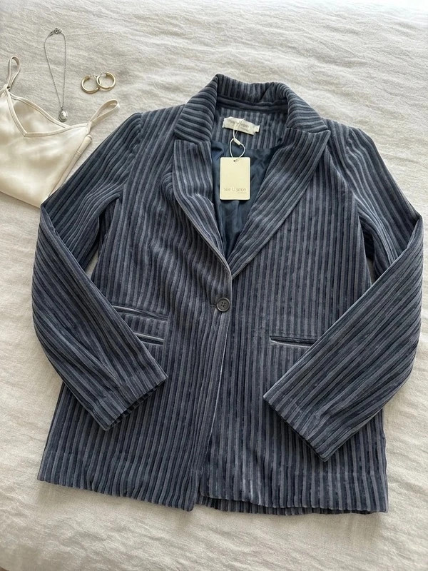 Blazer de terciopelo gris / Chaqueta de pana gris "See U Soon" Nueva