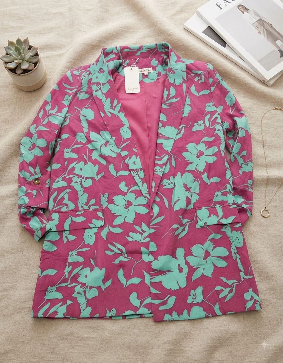 Blazer floral en fucsia y verde menta talla M