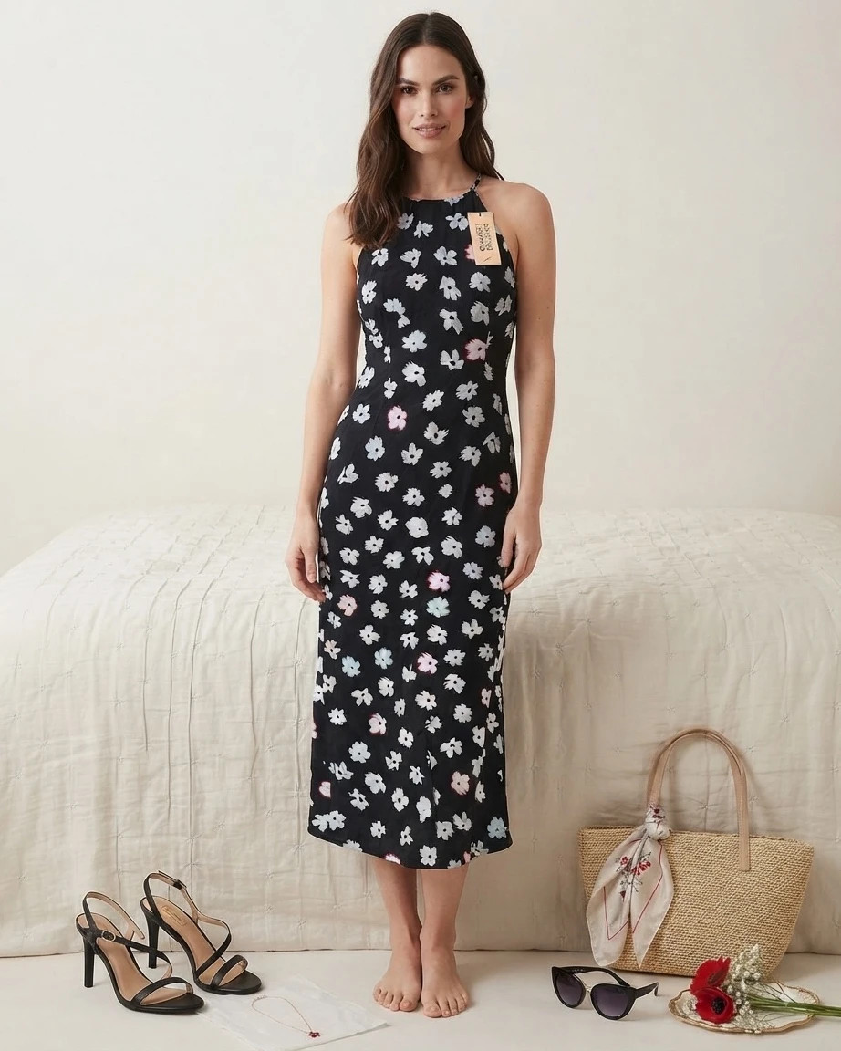 Vestido modi negro estampado floral talla S – Dancing Leopard – taille S / 36 / 8 2