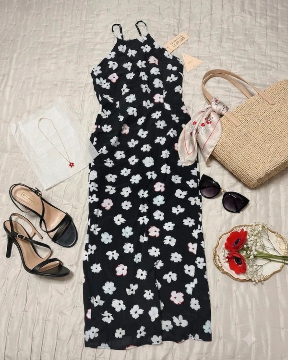 Vestido modi negro estampado floral talla S