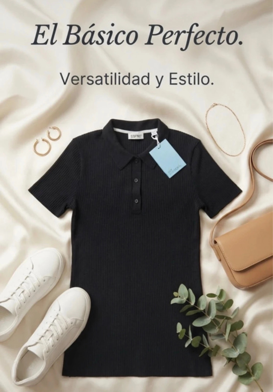 Vestido midi negro de canalé tipo polo - NUEVO con etiqueta (Esprit)