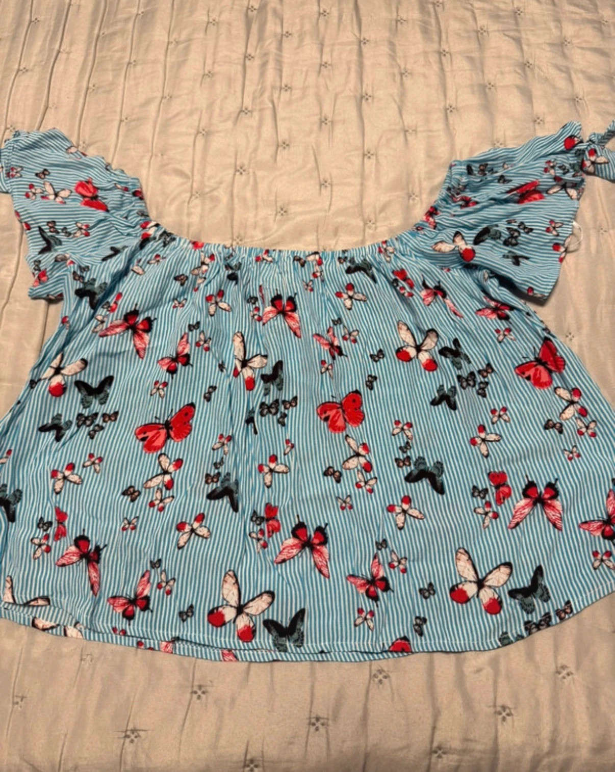 Blusón a rayas con estampado de mariposas talla S – Easy Wear – taille S 2