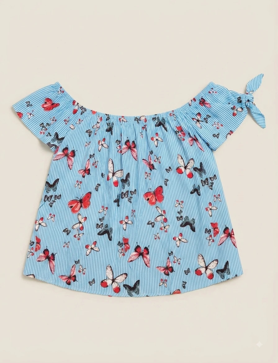 Blusón a rayas con estampado de mariposas talla S