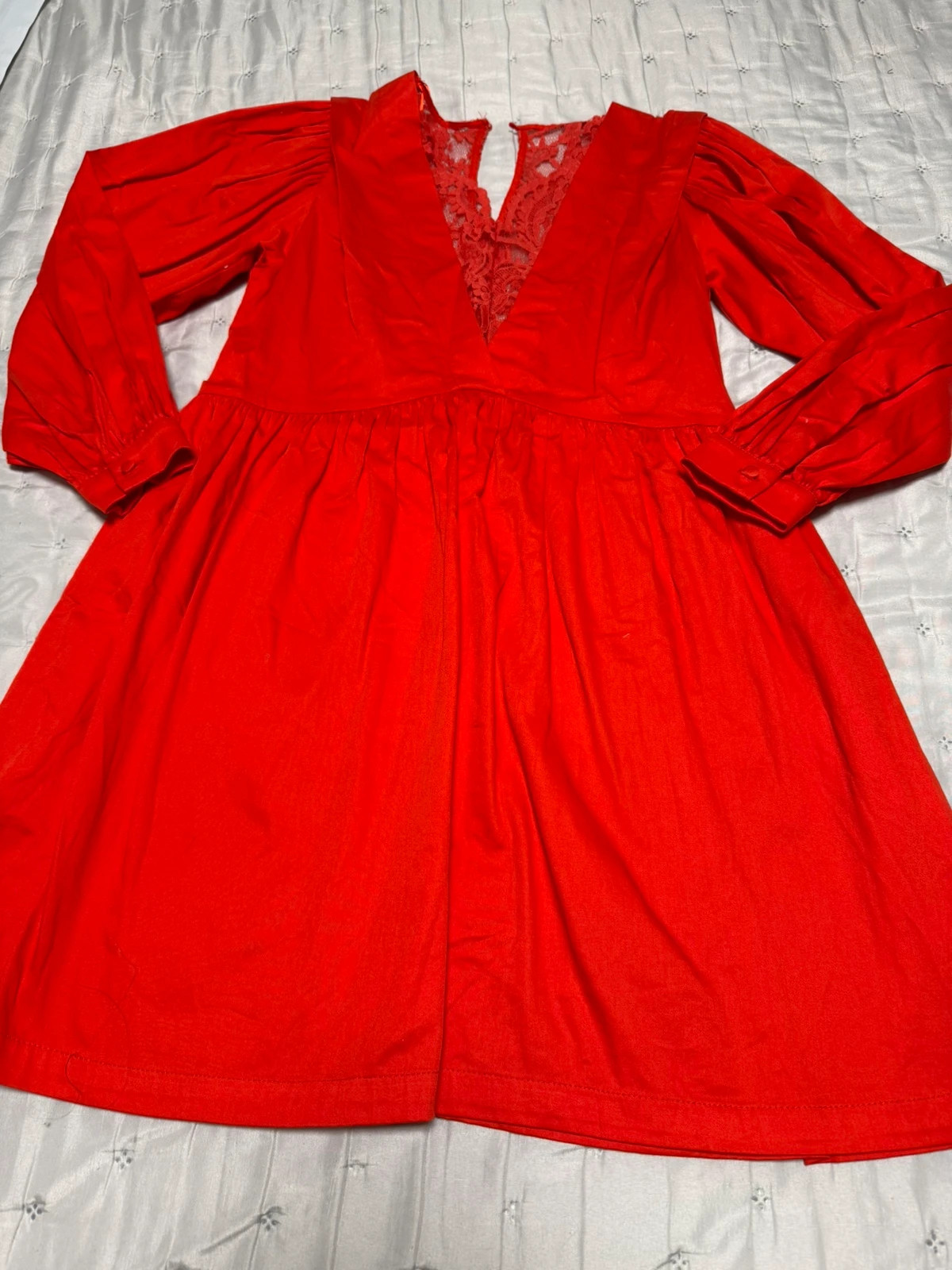 Vestido rojo con encaje y mangas abullonadas – Naf Naf – taille S / 36 / 8 3
