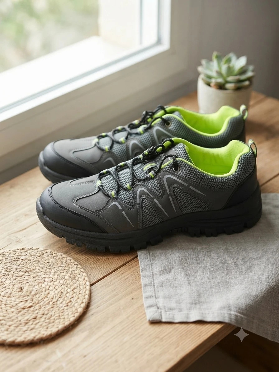 Zapatillas de trekking / deportivas grises y negro con detalles en verde flúor