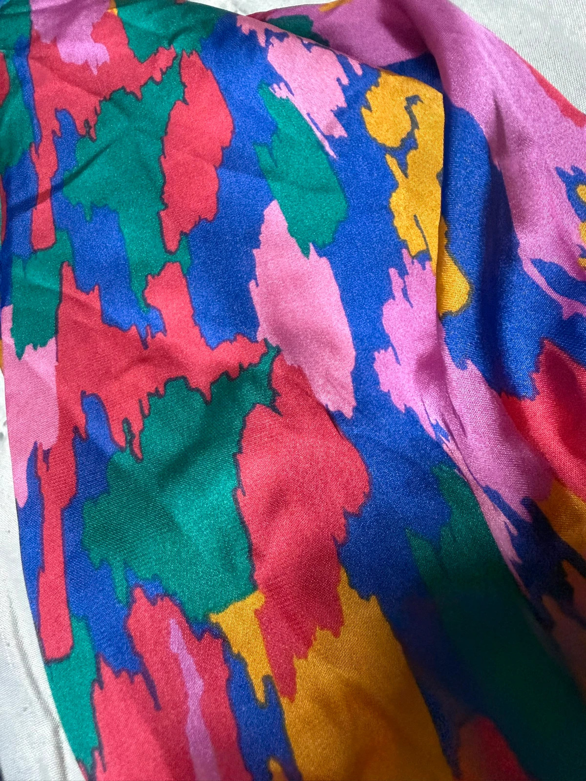 Blusa satinada azul eléctrica con mangas estampadas multicolor – michelle mcdowel – taille M / 38 / 10 5