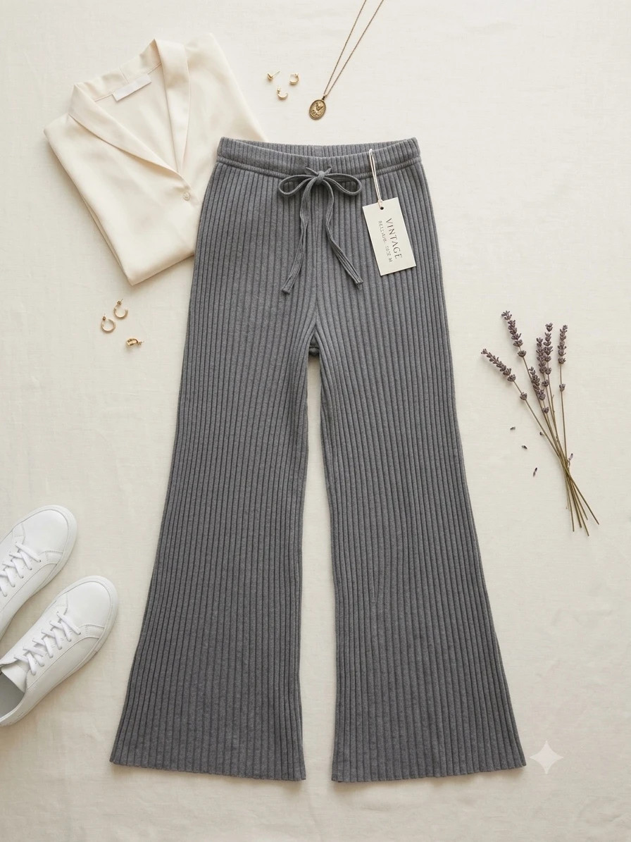 Pantalón fluido de canalé gris – sin marca – taille S / 36 / 8