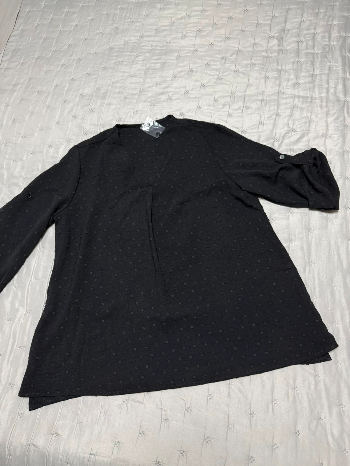 Blusa negra elegante con detalle de tejido plumeti – sin marca – taille L / 40 / 12 2