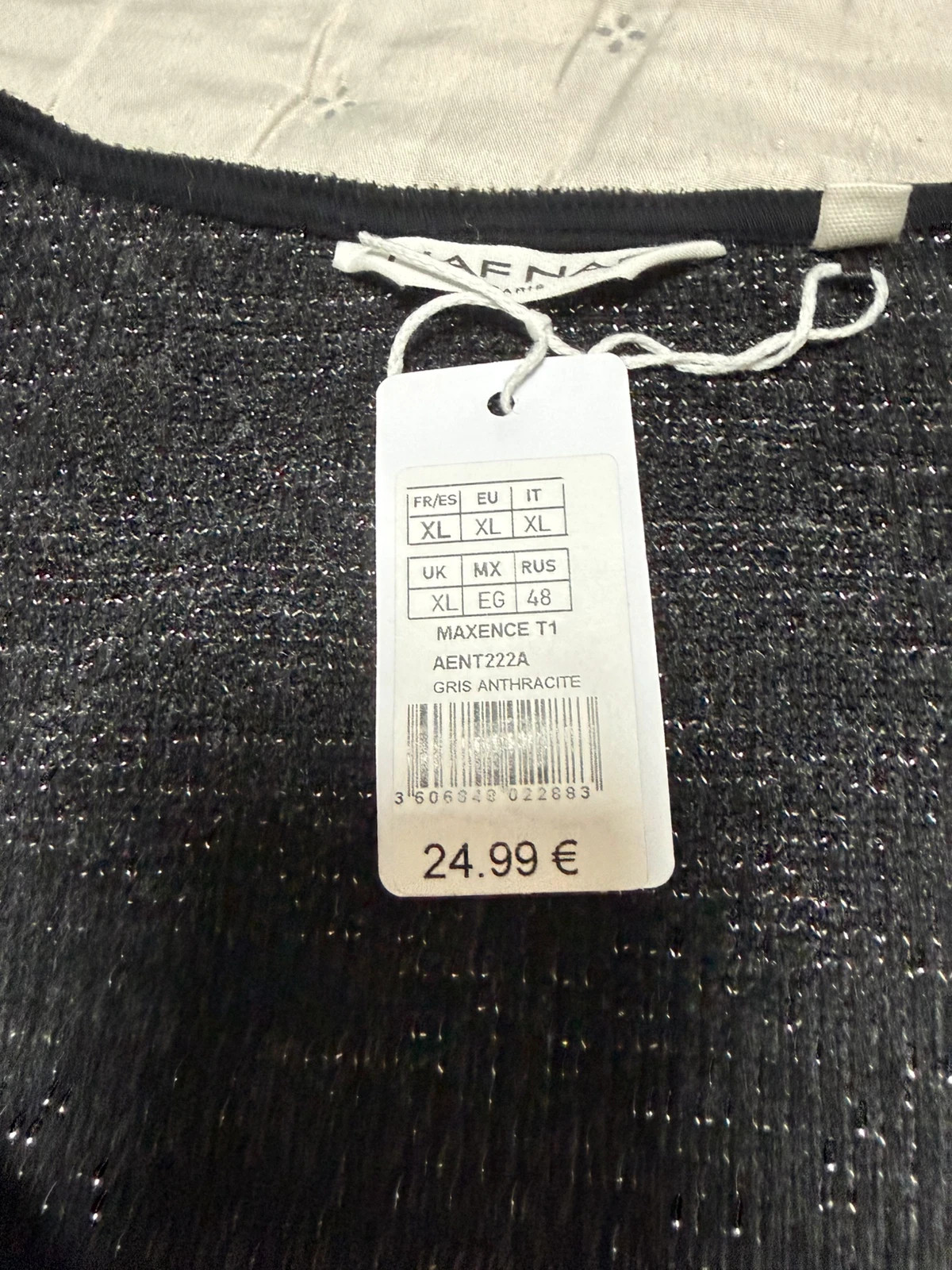 Jersey negro brillante Naf Naf - Nuevo con etiqueta – Naf Naf – taille XL / 42 / 14 5