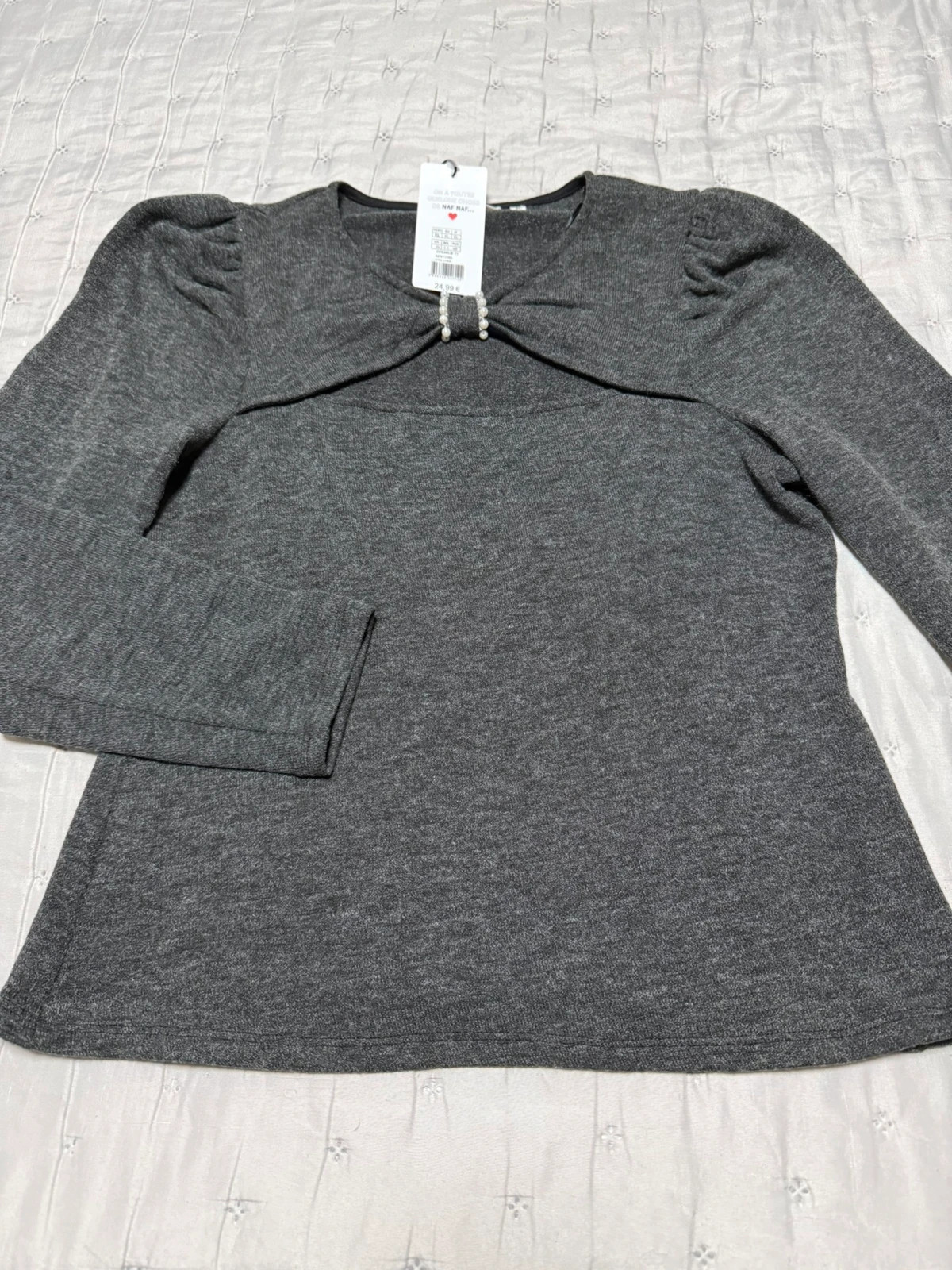 Jersey elegante con lazo y perlas – Naf Naf – taille XL / 42 / 14 2