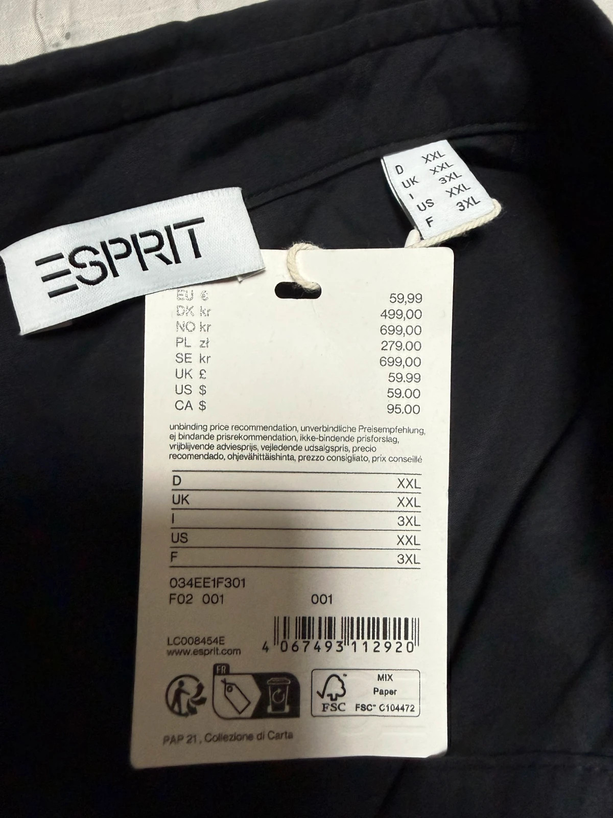 Camisa negra clásica Esprit - Nueva – Esprit – taille XXXL / 46 / 18 5