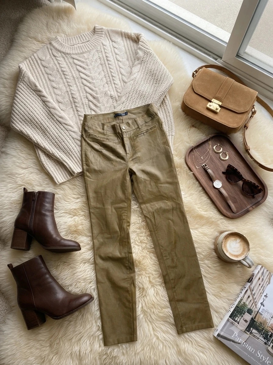 Pantalón Skinny Poli Piel Verde Oliva – Trend – taille M / 38 / 10