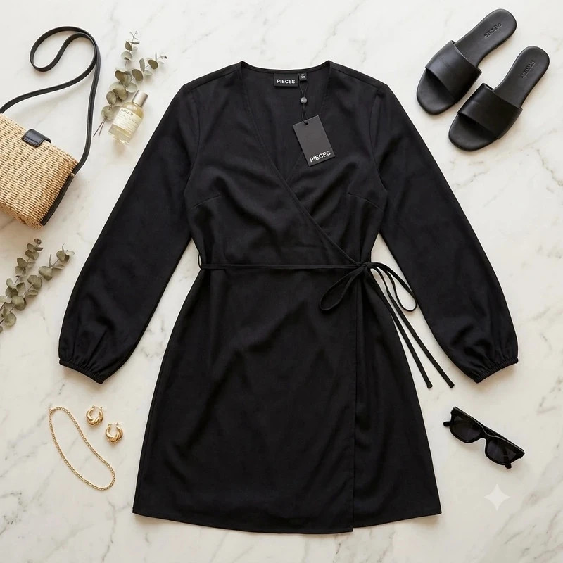 Vestido negro cruzado Pieces talla L nuevo Vinted