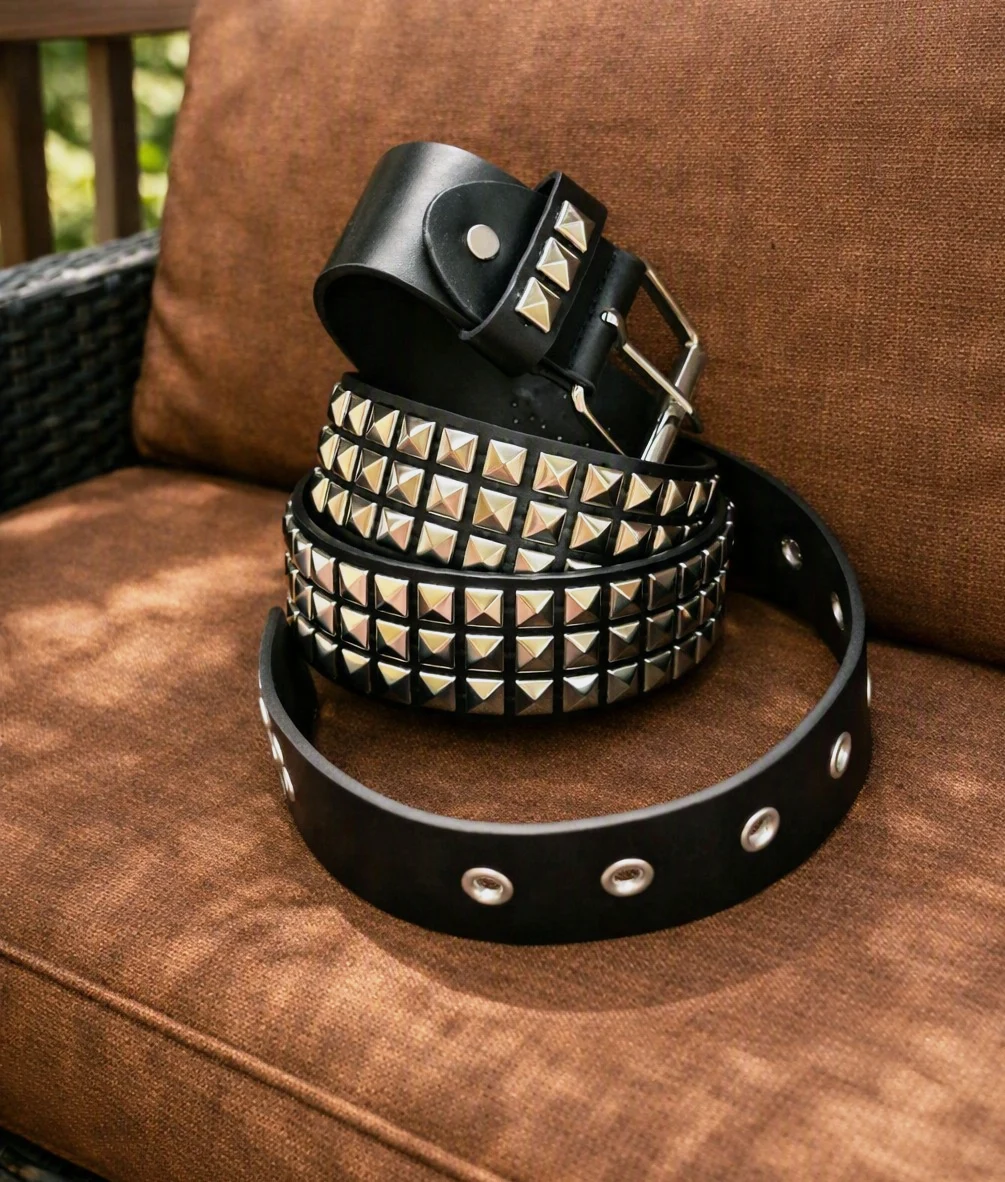 Ceinture cloutée noire en cuir – style punk chic – Punk – taille Taille unique