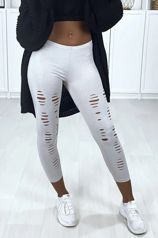 Legging corsaire gris brillant effet déchiré – Extensible & tendance – taille Taille unique 2