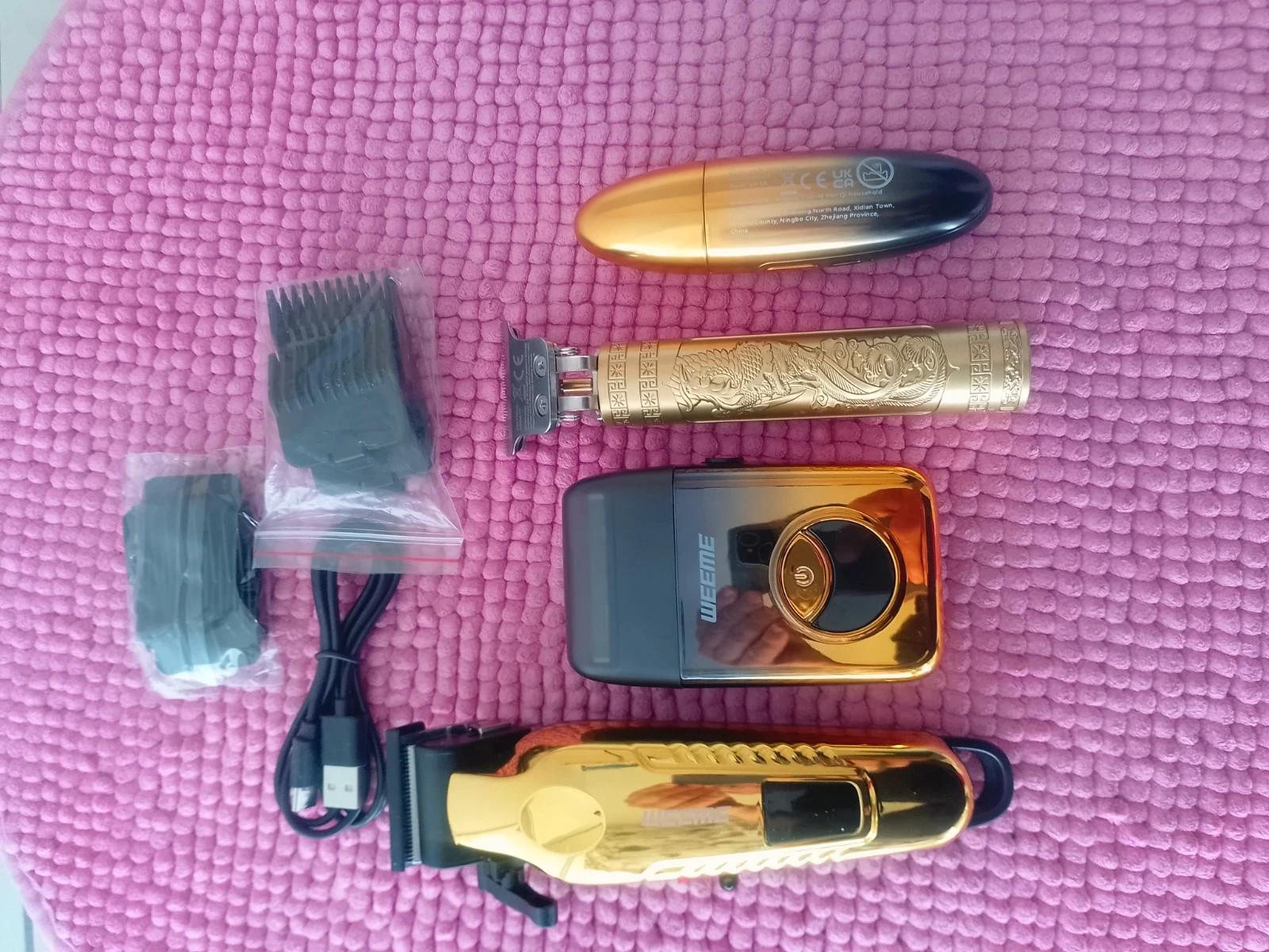 Tondeuse cheveux/barbe style dragon dorée sans fil + sabots USB
