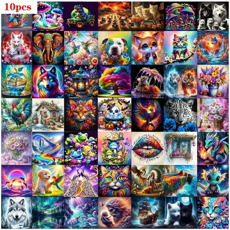Lot 10 Kits Peinture Diamant DIY | Animaux & Paysages | Débutants – 20x20cm
