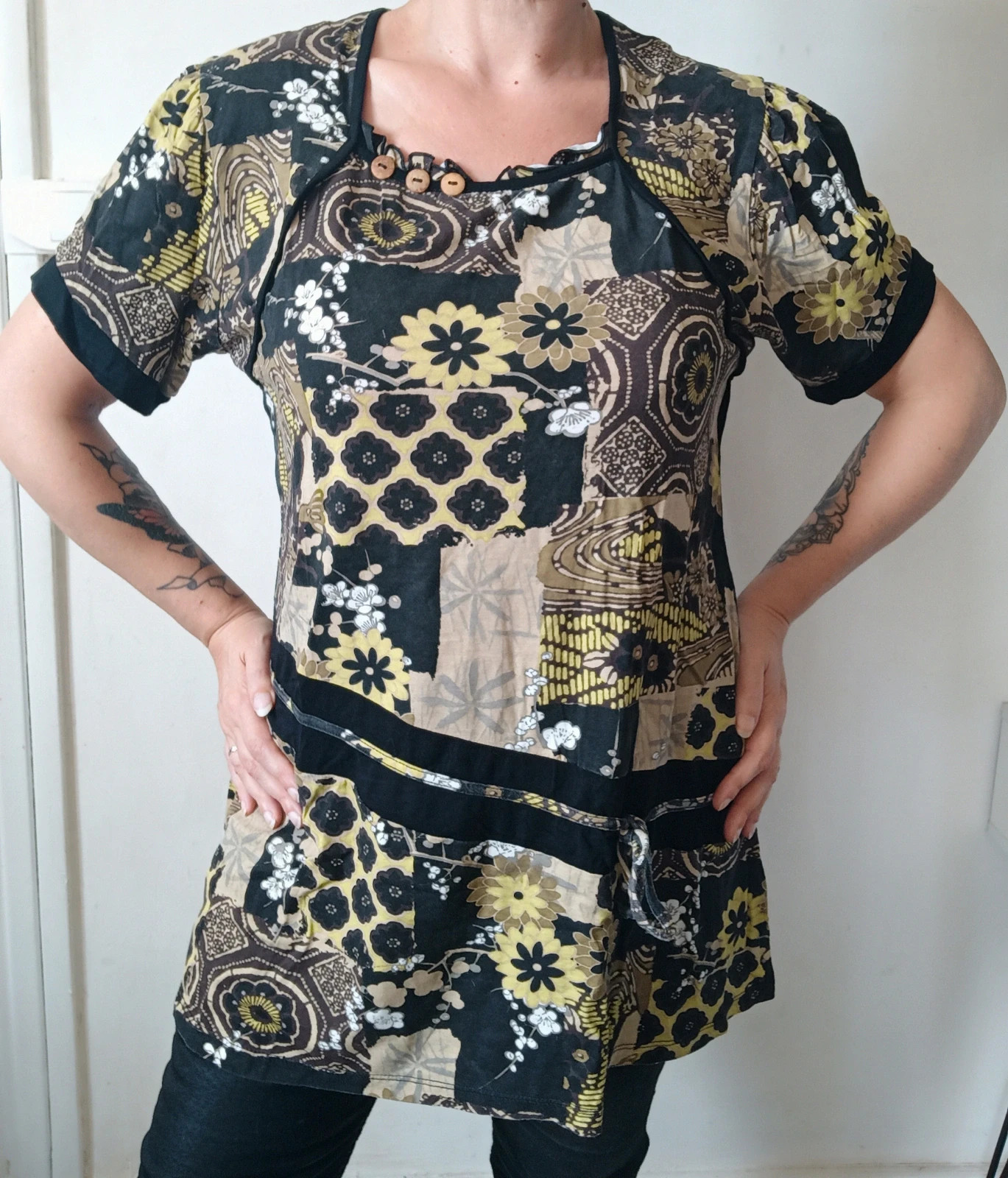 🌼🤎 Blouse Afibel – Taille 46/48 – Imprimé patchwork fleuri 🤎🌼