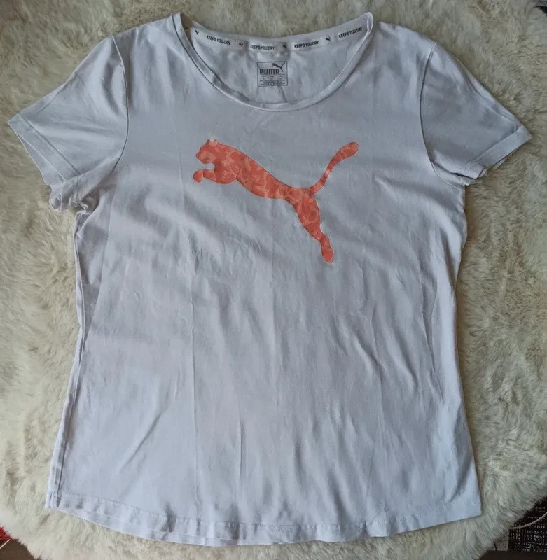 🐆 T-shirt Puma femme XL – Blanc & logo corail/abricot – Puma – taille XL / 42 / 14 2