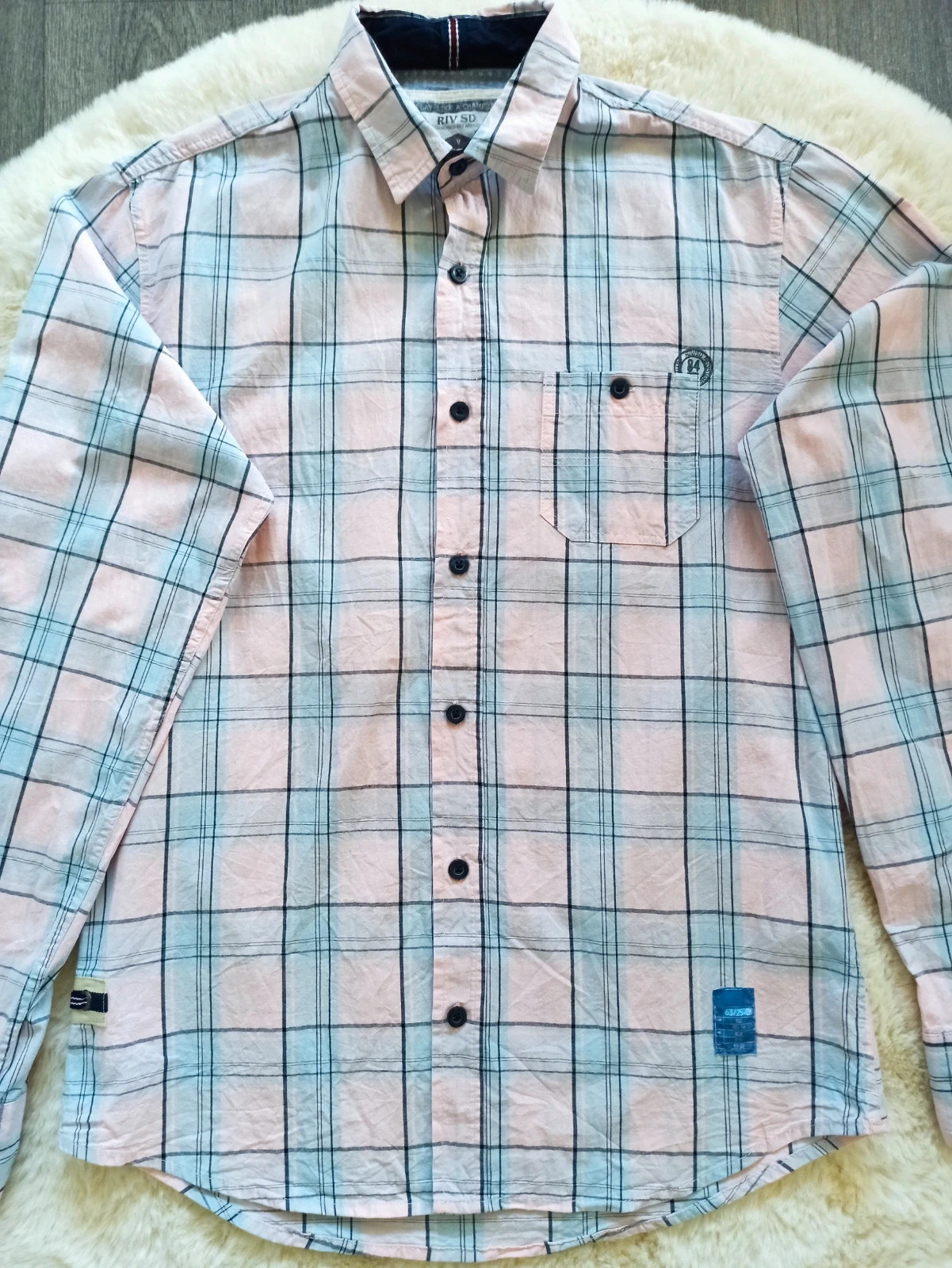 💙🩷 Chemise à carreaux bleu & rose – Style casual rétro / Baseball vintage – Taille S – Rivaldi – taille S 3