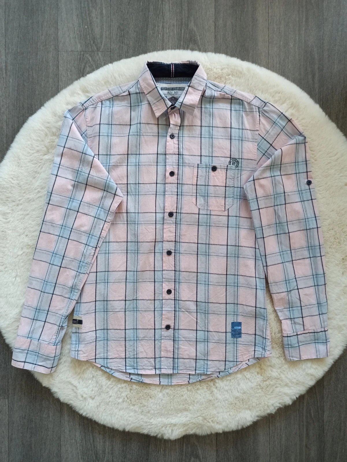 💙🩷 Chemise à carreaux bleu & rose – Style casual rétro / Baseball vintage – Taille S – Rivaldi – taille S 2