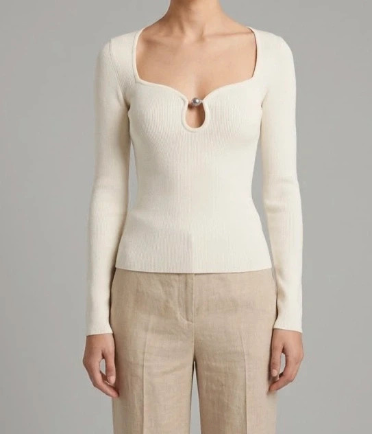🌸 Magnifique Pull h&m blanc/crème élégant & féminin Taille M 🤍