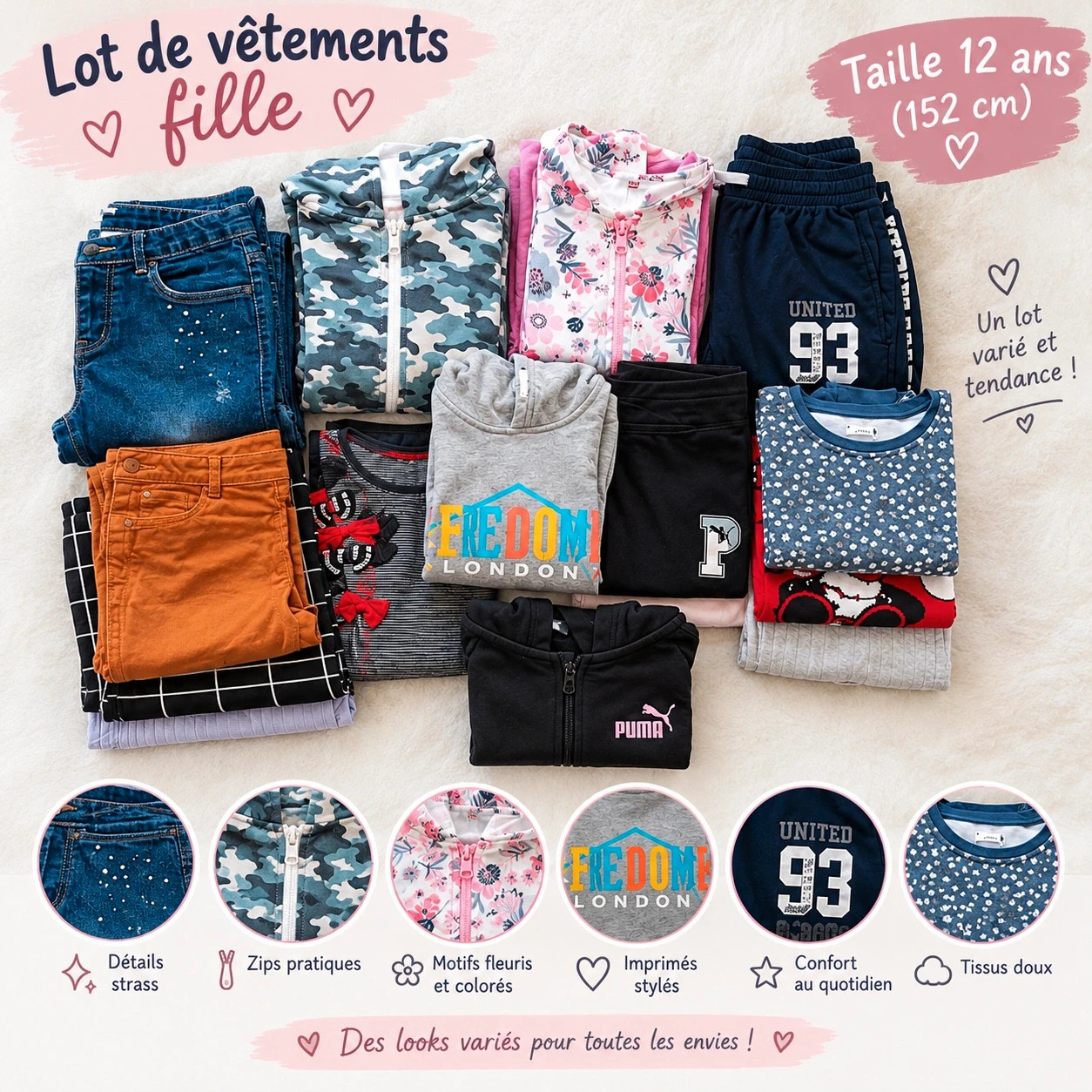 👕 Gros lot de 19 vêtements fille – taille 12 ans👧 dernier prix