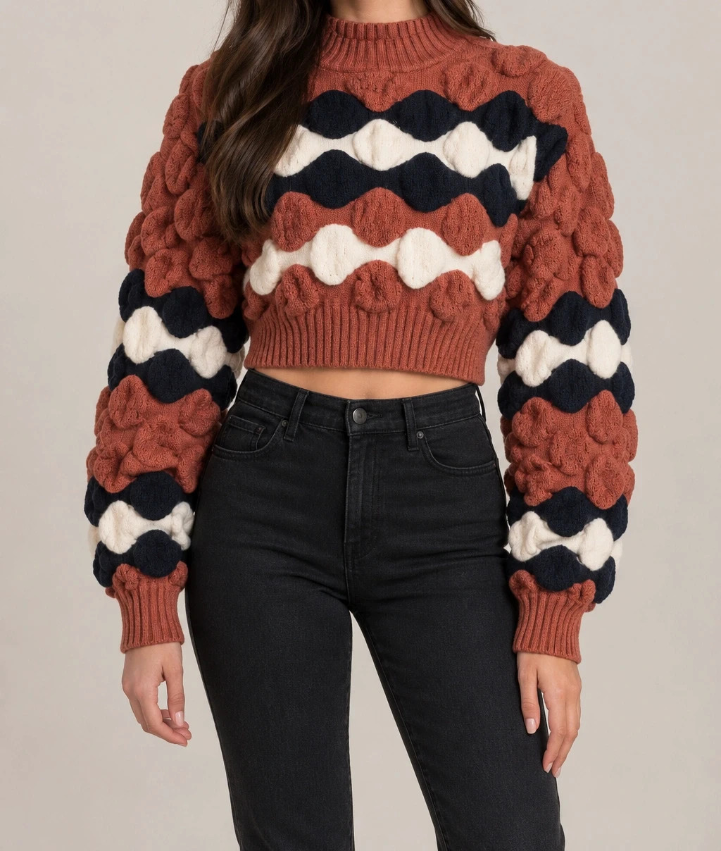 🧡 Pull court original à relief bulles – Taille M 🧶 – sans étiquette – taille M / 38 / 10