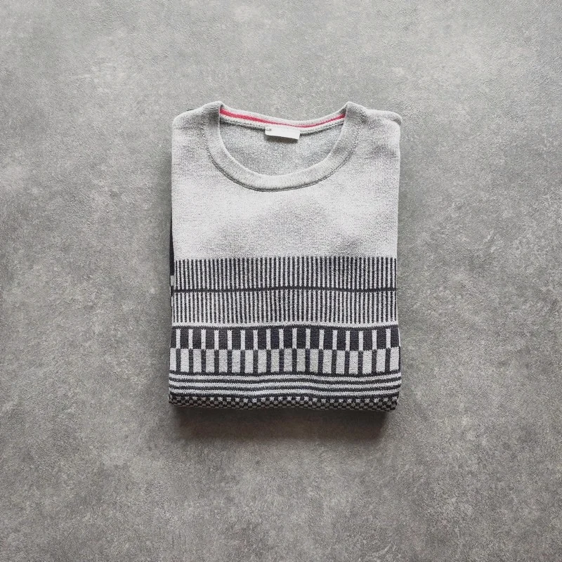 Pull Oxbow homme M gris motif géométrique col rond maille