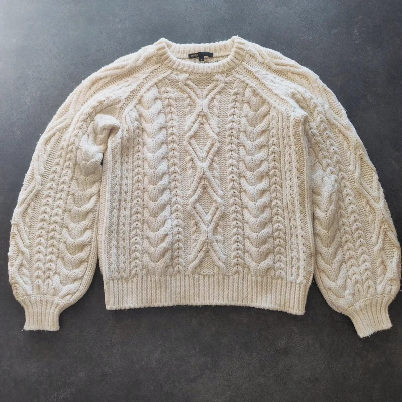 Pull Maje en maille torsadée écru