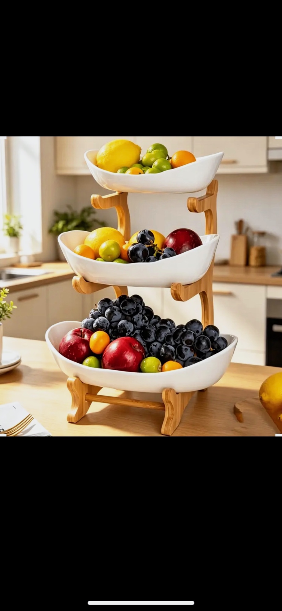 Corbeille à fruits 3 étages céramique et bambou